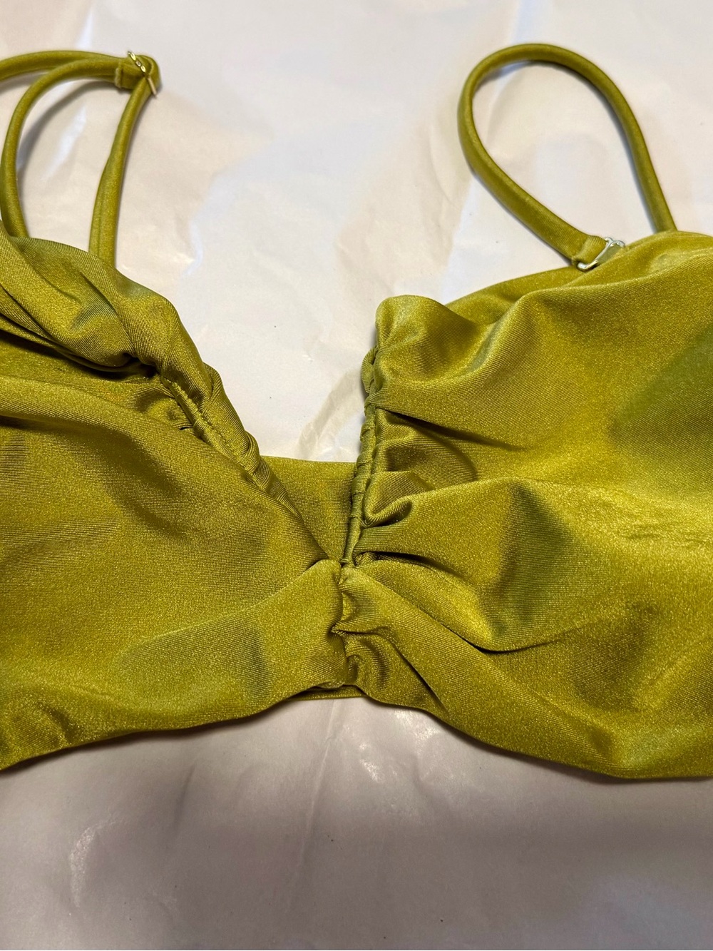 Jade Olive Green Satin Ruched Bralette